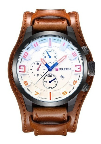 Reloj De Cuero Curren Formal Elegante Color Marron Blanco