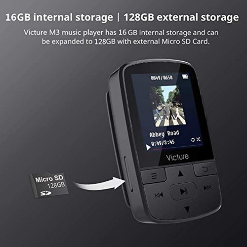 8 GB, Bluetooth 4.1, botón táctil, Auriculares con Cable, Altavoz Integrado, Radio FM, podómetro, Calidad de Sonido sin pérdidas, Carcasa de Metal de 128 GB Reproductor de MP3 Victure 