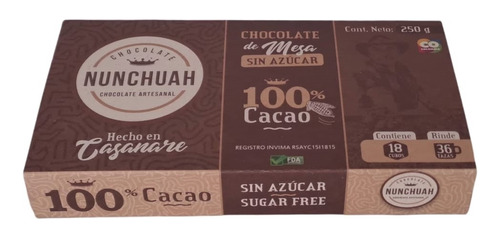 Chocolate 100% Cacao, Sin Azúcar, - Unidad a $24000