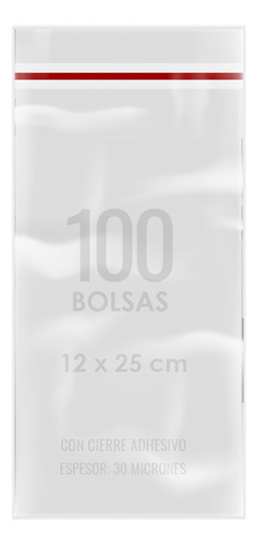 Pack 100 Bolsas Celofán Adhesivo Transparente 12x25 Cm