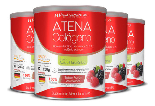 4x Colágeno Atena Verisol+ácido Hialurônico Frutas Vermelhas