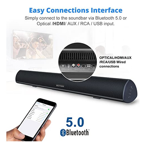 Barra De Sonido Bestisan 80w Tv Bluetooth 5.0 Hdmi 34puLG -