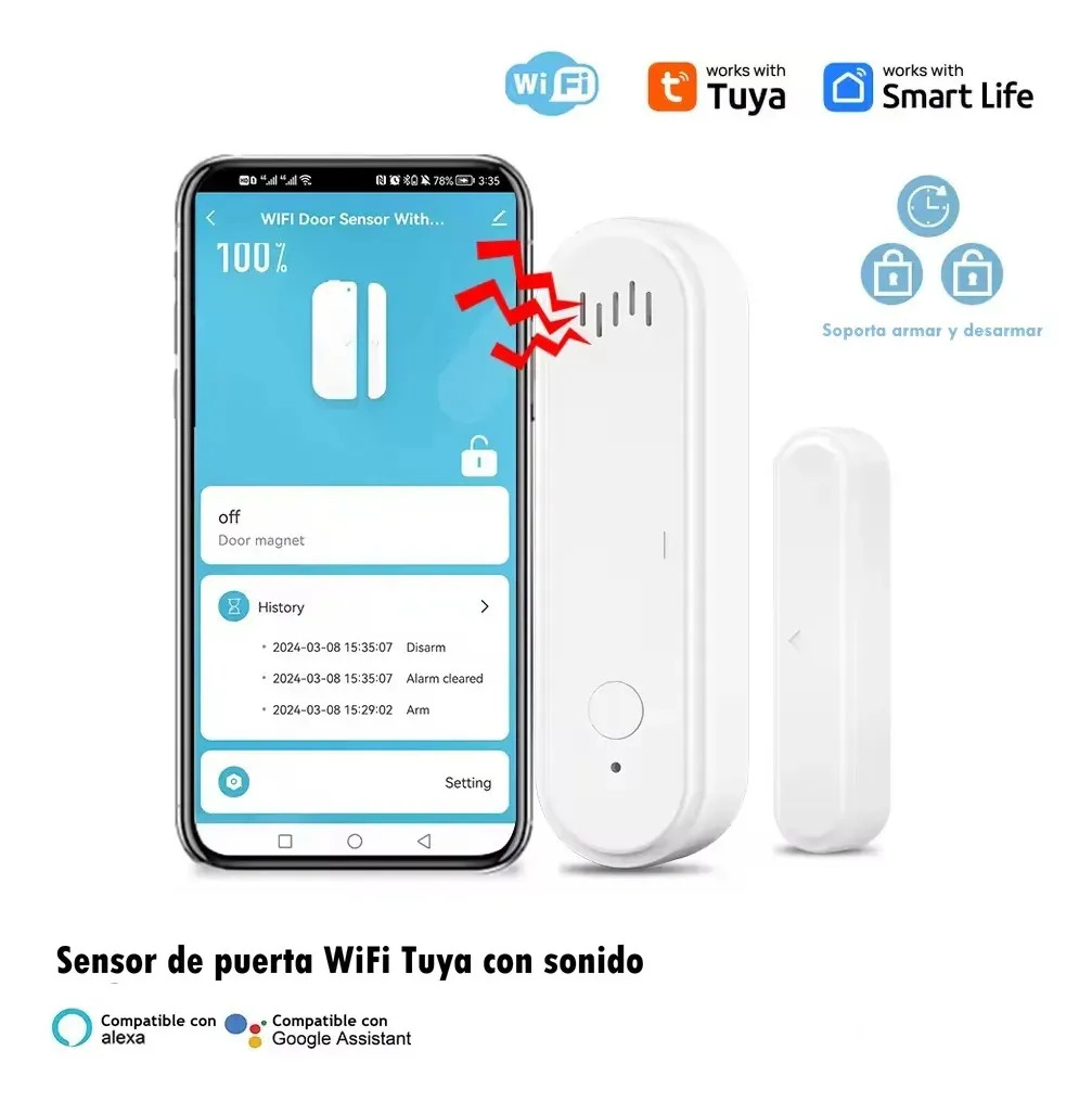 Seus alarmes e sensores WiFi com som de alarme Techwolf, casa inteligente, sensor inteligente de porta e janela para proteger a segurança doméstica compatível com Alexa e Googlehome