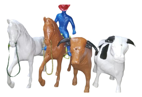 Gcg Juguetes Caballos Vaca Toro Vaquero De Plástico Vintage