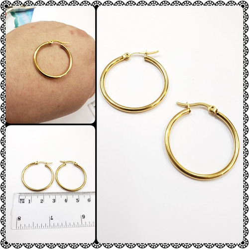 Hermosos Aros Aritos Caravanas Labrados Acero  Dorado