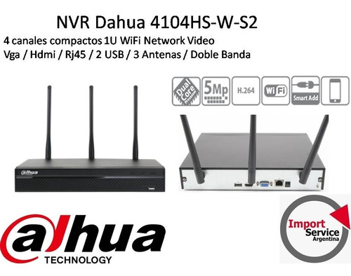 Nvr Dahua 4104hs-w-s2 /4 Canales/ Wifi /vga /hdmi/rj45/2 Usb