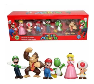 Coleção Action Figure Super Mario 6 Bonecos Na Caixa