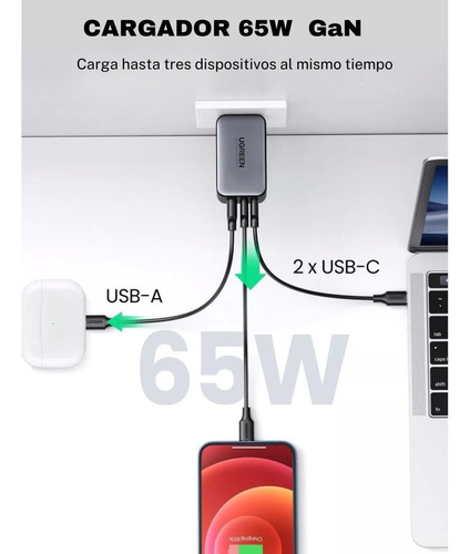 Cargador De Pared Nexode 3 Puertos De Carga Rápida Ugreen