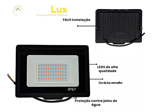 Refletor Holofote 300w Luz Vermelho Resistente A Agua 127/220V Ip66 127/220V Uso Externo Vermelha