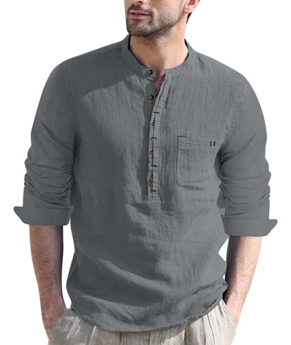 Camisa Boton Para Hombre Lino Algodon Camiseta Hippie Playa