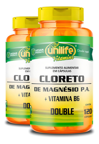 Kit 2 Cloreto De Magnésio P.a. 810mg Unilife C/ 120 Cápsulas Sabor Sem Sabor