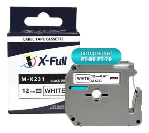 Fita Eletrônica 12mm X 8m Branco/preto X-full M-k231