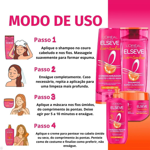 Kit Elseve Liso Dos Sonhos 4 Itens Versão 400ml