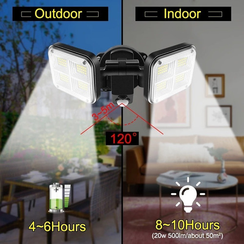 Imagen 3 de 4 de Luz Solar Foco Triple Cabezal Con Sensor De Movimientos/f226