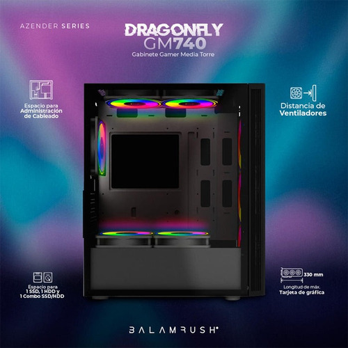Gabinete Balamrush Dragonfly Ii Mesh Gm740 Negro Br-935982