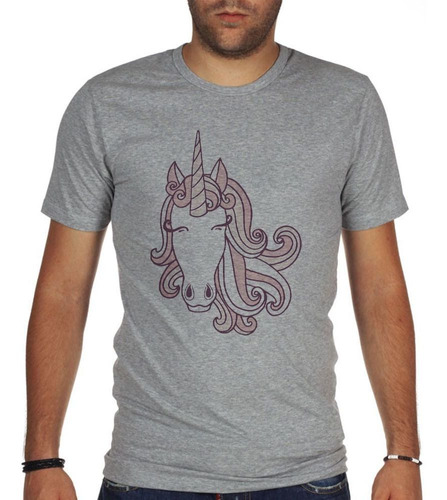 Remera De Hombre Unicornio Cara De Frente Ojos Cerrados