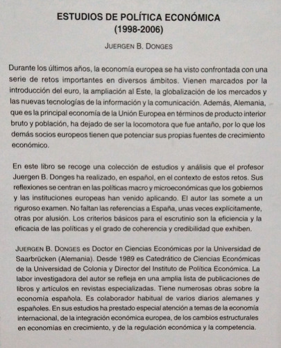 Estudios De Política Económica. Juergen Donges. Unión Editor