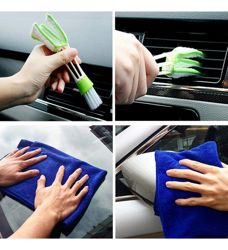Manopla De Microfibra 2 En 1 Para Lavado De Coche Con Mango Largo De Aleación De Aluminio De 114 Cm, Kit De Limpieza Sin Arañazos, 2 Cabezales De Trapeador, 1 Toalla Y Plumero De Ranura De Ventilación