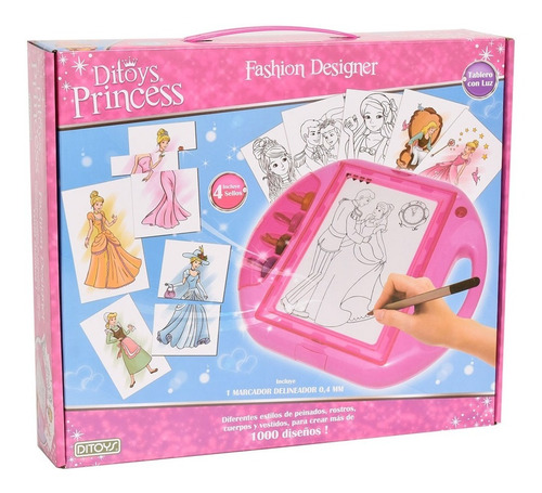 Imagen 5 de 5 de Pizarra Dibujo Luz Disney Princesas Fashion Designer Ditoys