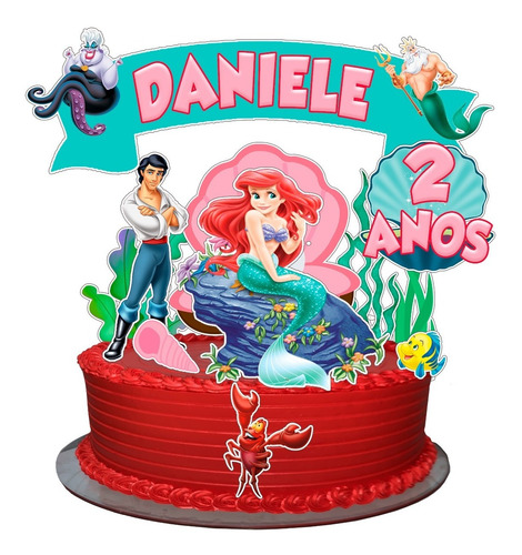 Topo Bolo Personalizado Pequena Sereia Princesa Ariel