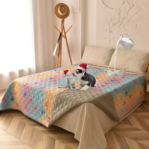 Funda Impermeable Para Cama De Perro Reversible Lavable Pata De Perro Arco Iris Impresa+gris Diseño