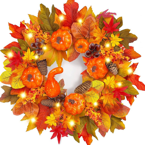 Prelit  Timer 20 Led Fall Wreath Otoño Acción De Grac...