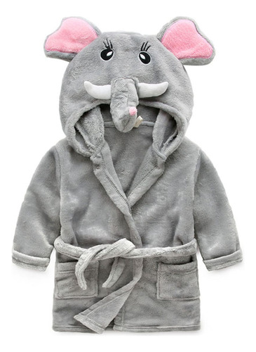 Roupão Infantil Fleece Capuz Cria Bichinhos Piscina Elefante