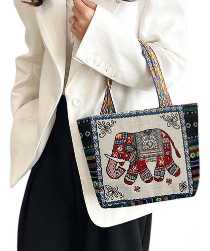 Bolso Estilo Étnico Retro Para Mujer Con Bordado De Elefante