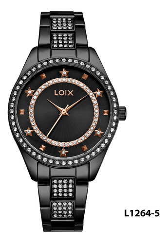 Reloj Mujer Loix® L1264-5 Pavonado Negro Con Tablero Negro