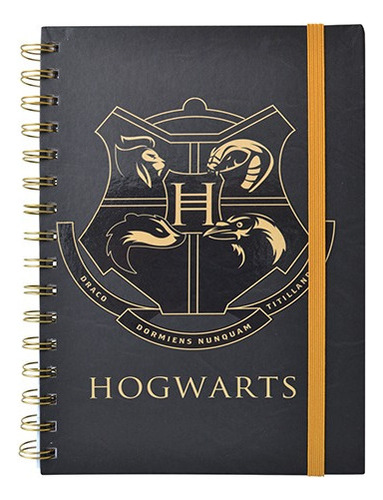 Libreta De Notas Harry Potter Con Espiral Metalico Decorada Color Escudo Negro