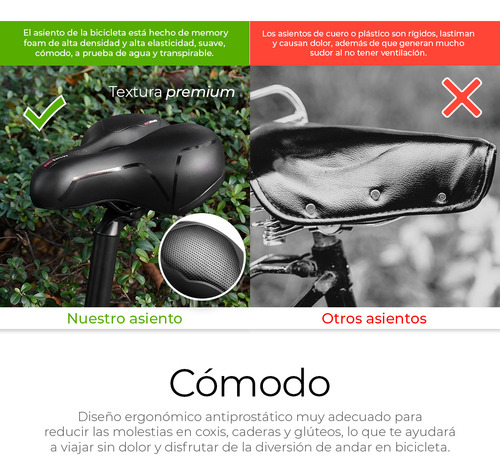 Para Asiento Sillin Bicicleta Cojín Suave, Impermeable