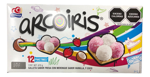 Galletas Arcoiris Bombón 12 Pack 72pz Fresa Vainilla Coco