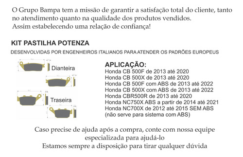 Kit Pastilha Potenza Diant+tras Cb500f Cb500x 226gt+140gt