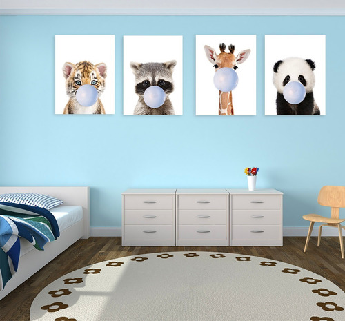 4 Pzas Animalitos Con Chicle Lienzo Canvas Cuadro Decorativo