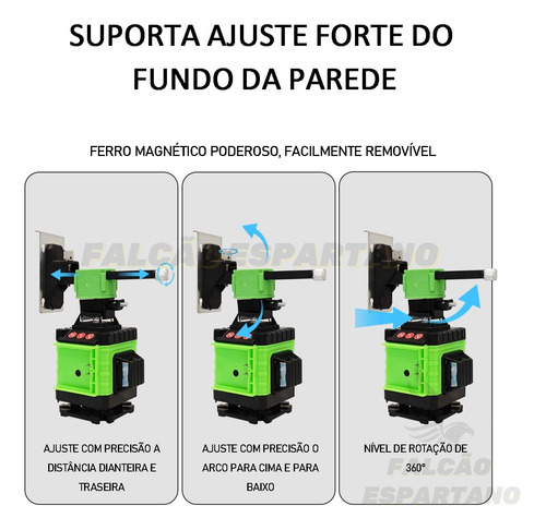 Nível Laser 16 Linhas 4d 360° Com 2 Baterias+ Controle+ Base