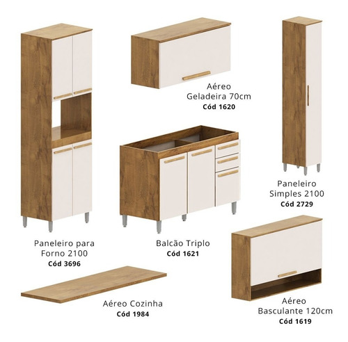 Imagem 4 de 5 de Cozinha Modulada 6 Peças Prata - Castanho/off-white