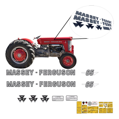 Kit Adesivo De Trator Massey Ferguson Mf 65 + Etiqueta Mk Cor ADESIVO MASSEY FERGUSON 65