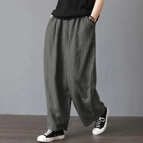 Pantalones Anchos De Lino Y Algodón Para Mujer, Gris Xxl | Cuotas sin  interés