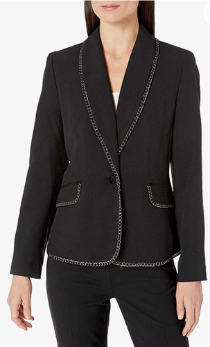 Saco Blazer Mujer, Color Negro Con Adorno Cadena