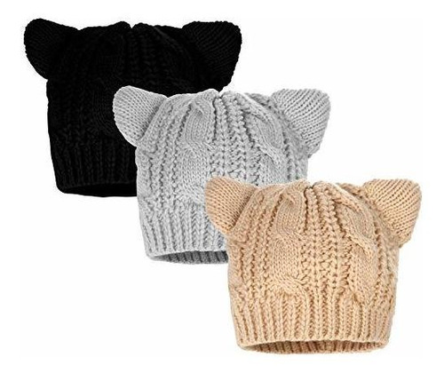 3 Piezas Gorro De Punto Con Orejas De Gato Gorro De Punto Tr