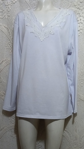 Buzo Blusa Gran Oriente Blanco Bordado Escote V Manga Larga