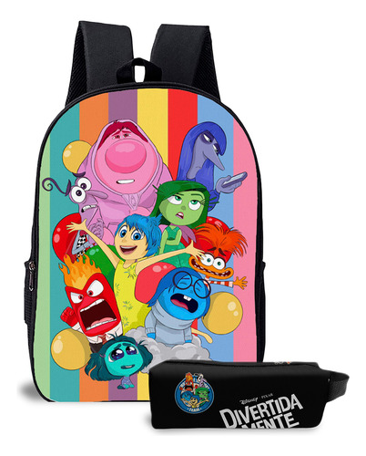 Escolar Infantil Mochia E Estojo Emoções Diver Alegria Cor Mochila E Estojo 3 Desenho Do Tecido Liso