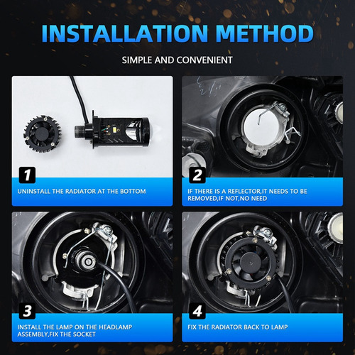 Lente De Proyector H4 Bi-led De 20000 Lm, 80 W, For Automóv