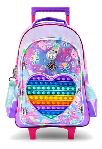 Mochila Pop-it com carrinho, 18, com luz LED, Footy, 12219. Cor: violeta, design de tecido, impressão