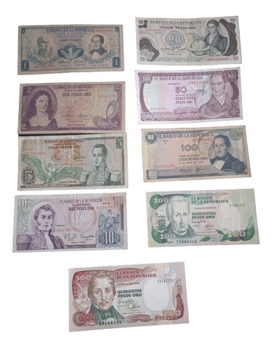 9 Billetes Antiguos Colombianos 