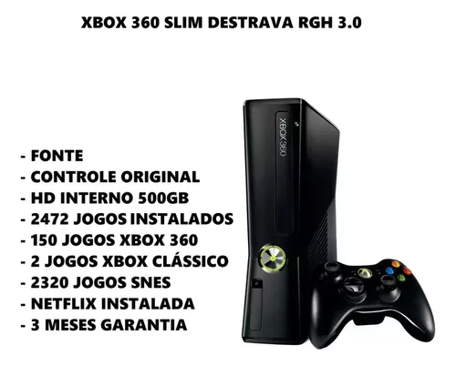 Xbox 360 Slim Branco RGH HD 500GB Lotado de Jogos - Corre Que Ta