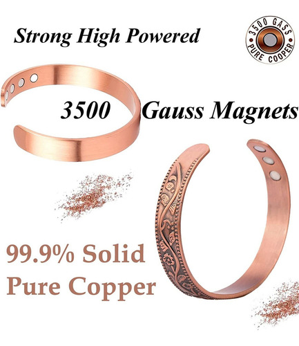 2 Piezas Pulsera Magnética De Cobre Para Terapia Artritis