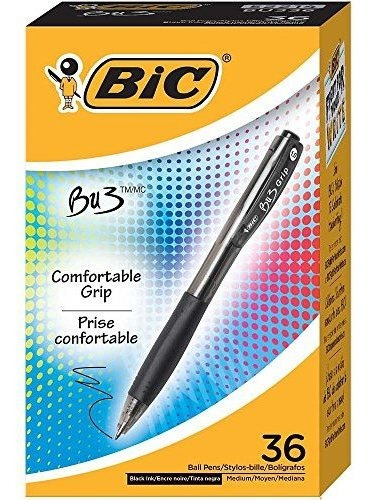 Bic Bu3 Grip, Bolígrafo Retráctil, Punto Medio (1.0 Mm), Neg