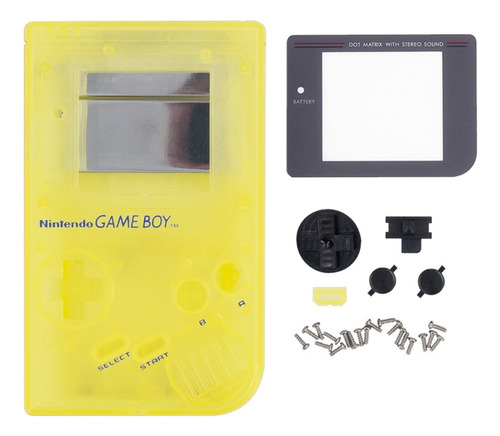 Carcasa Para Game Boy Dmg Transparente Color Amarillo Fluor