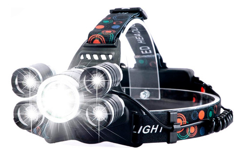 Imagen 1 de 8 de Linterna Vincha Cabeza Minero 5 Led Recargable Zoom Camping